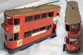 Scratch-built, tin-plate MODEL of a London Tram on route 33 with destination 'Kingsway'. A well-