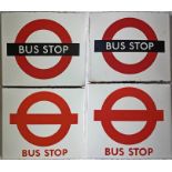 Pair of London Transport boat-style, enamel BUS STOP FLAGS, the first a 1970s roundel type and the