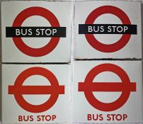 Pair of London Transport boat-style, enamel BUS STOP FLAGS, the first a 1970s roundel type and the