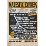 1930s POSTER for Majestic Express coach service from London to Manchester, 'Pioneers of Manchester