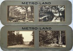 Pair of c1920s Metropolitan Railway CARRIAGE PRINTS 'Metro-Land', featuring pictures, framed in