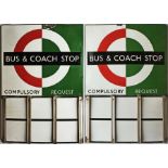 London Transport enamel BUS & COACH STOP FLAG (bus compulsory, coach request). A 1950s/60s '