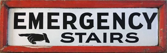 Early London Underground ENAMEL SIGN 'Emergency Stairs' with the classic pointing hand design.