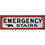 Early London Underground ENAMEL SIGN 'Emergency Stairs' with the classic pointing hand design.