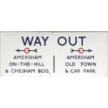 1950s London Underground ENAMEL SIGN 'Way Out' from the exit at Amersham Station, terminus of the