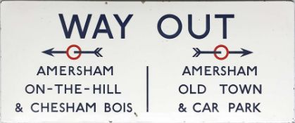 1950s London Underground ENAMEL SIGN 'Way Out' from the exit at Amersham Station, terminus of the