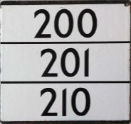 London Transport bus stop enamel E-PLATE for routes 200, 201, 210. Although in black, rather then