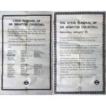 Pair of black-lined 1965 London Transport double royal POSTERS regarding the death of Sir Winston