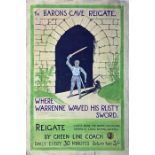 Original 1930s POSTER ARTWORK 'The Barons Cave, Reigate...by Green Line Coach J' signed Tatton