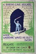 Original 1930s POSTER ARTWORK 'The Barons Cave, Reigate...by Green Line Coach J' signed Tatton
