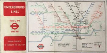 1941 wartime edition of the London Underground diagrammatic, card POCKET MAP, designed by H C