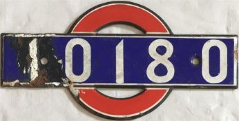 London Underground enamel 'bullseye' STOCK-NUMBER PLATE from 1938 tube stock driving motor car
