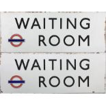 1940s London Transport ENAMEL SIGN 'Waiting Room' with LT bullseye in early post-war style. Likely