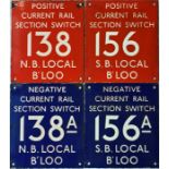 Selection of London Underground enamel Bakerloo Line SECTION SWITCH PLATES, 2 x positive, 2 x