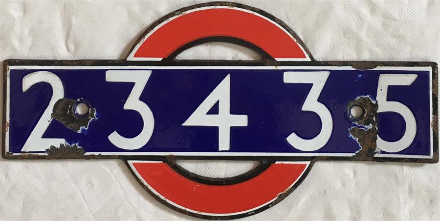 London Underground enamel 'bullseye' STOCK-NUMBER PLATE from R49 sub-surface (District Line) stock