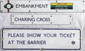 Selection of London Underground small ENAMEL PLATES, two are ex-platform line diagrams where they