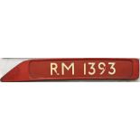 London Transport Routemaster bus BONNET FLEETNUMBER PLATE from RM 1393, complete with backing