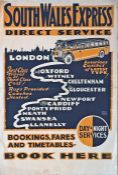 1930s POSTER for South Wales Express coach service from London to Swansea/Llanelly. This operator