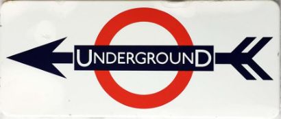 1950s London Transport directional ENAMEL SIGN 'UndergrounD' with a double-flighted arrow piercing