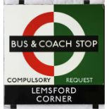 1950s/60s London Transport enamel BUS STOP SIGN ' Bus & Coach Stop - Lemsford Corner" from the "