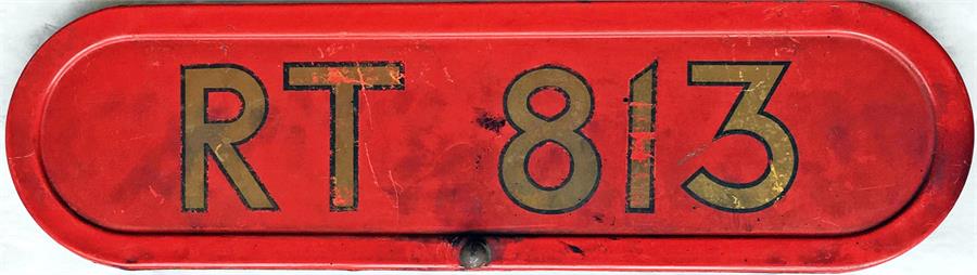 London Transport RT bus BONNET FLEETNUMBER PLATE from RT 813. The original RT 813 entered service,