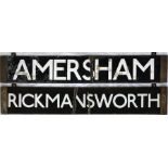 London Underground CO/CP Stock enamel DESTINATION PLATE for Amersham/Rickhamsworth on the