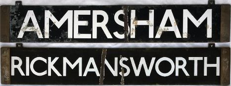 London Underground CO/CP Stock enamel DESTINATION PLATE for Amersham/Rickhamsworth on the