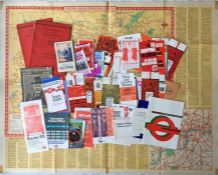 Quantity of London Transport EPHEMERA including an early 1950s quad-royal POSTER MAP of Bus &