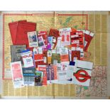 Quantity of London Transport EPHEMERA including an early 1950s quad-royal POSTER MAP of Bus &