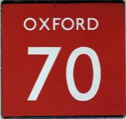 London Transport bus stop enamel E-PLATE 'Oxford 70' for the City of Oxford Motor Services route