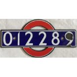 London Underground enamel 'bullseye' STOCK-NUMBER PLATE from 1938 tube stock trailer 012289. These