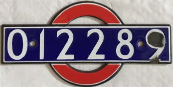 London Underground enamel 'bullseye' STOCK-NUMBER PLATE from 1938 tube stock trailer 012289. These