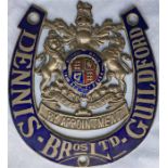 1920s/30s enamel on brass VEHICLE BADGE for Dennis Bros Ltd, Guildford incorporating the Royal