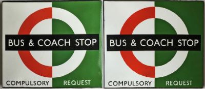 1950s/60s London Transport enamel BUS & COACH STOP FLAG, the 'bus compulsory, coach request'