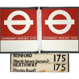 London Transport TEMPORARY BUS STOP FLAG (request version). A double-sided, aluminium sign measuring