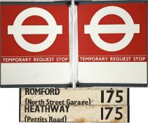 London Transport TEMPORARY BUS STOP FLAG (request version). A double-sided, aluminium sign measuring