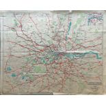 1951 quad-royal POSTER MAP 'London & Suburbs, Main Line Railways and connecting Railways of the