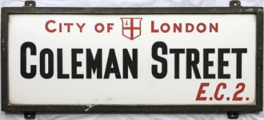 A City of London STREET SIGN from Coleman Street, EC2 which runs from Gresham Street to London