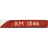 London Transport Routemaster bus BONNET FLEETNUMBER PLATE from RM 1846, complete with backing