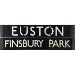 London Underground Standard Tube Stock enamel DESTINATION PLATE for Euston/Finsbury Park on the