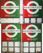 Pair of London Transport enamel BUS & COACH STOP FLAGS (request). 1950s/60s 'bullseye'-style, the