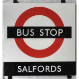 1950s/60s London Transport enamel BUS STOP SIGN ' Salfords' from a 'Keston' wooden bus shelter at