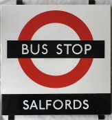 1950s/60s London Transport enamel BUS STOP SIGN ' Salfords' from a 'Keston' wooden bus shelter at