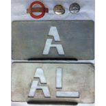 Pair of London Transport garage allocation STENCIL PLATES for 'A' (Sutton) and 'AL' (Merton) garages