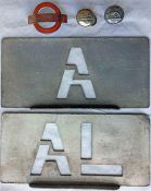 Pair of London Transport garage allocation STENCIL PLATES for 'A' (Sutton) and 'AL' (Merton) garages