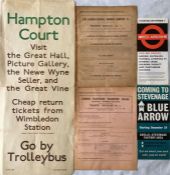 Small selection of London transport ephemera comprising a 1932 bus stop PANEL POSTER 'Hampton