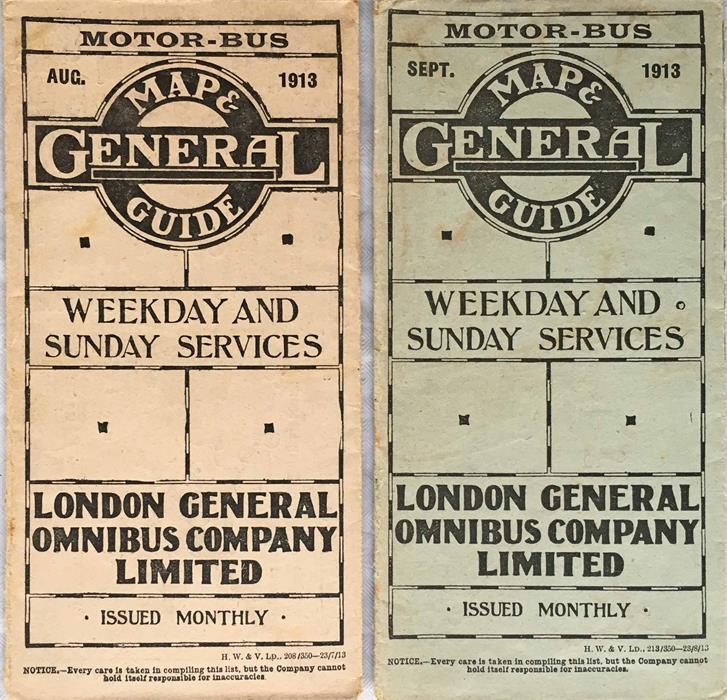 Pair of 1913 London General Omnibus Company POCKET MAPS 'Motor-Bus Map & General Guide', the