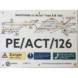 London Underground small ENAMEL SIGN with track diagram Northfields to Acton Town EB fast,