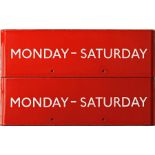 Pair of London Transport bus stop enamel G-PLATES 'Monday - Saturday'. In very good, ex-stop