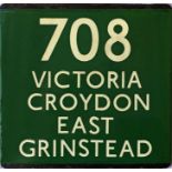 London Transport coach stop enamel E-PLATE for Green Line route 708 destinated Victoria, Croydon,